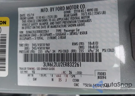 2014 Lincoln Mkz Hybrid из США, поврежденный, VIN 3LN6L2LU2ER832261